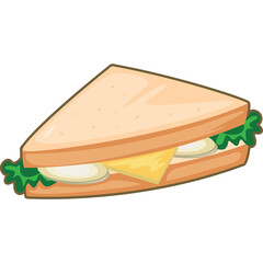 Triangle sandwich with cheese egg and lettuce on a transparent background isolated food illustration