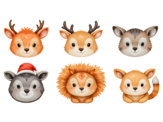 Collection of a Cute group of playful animal head icons on a white background