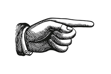 Vintage hand gesture with index finger extended pointing rightward