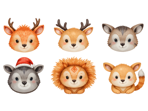 Collection of a Cute group of playful animal head icons on a white background