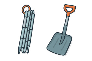 Collapsible tent poles and small shovel included in essential camping gear set