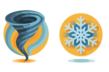 Tornado and snowflake icons depicting contrasting extreme weather conditions