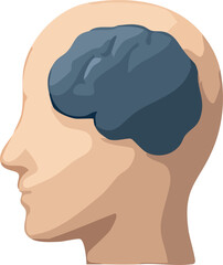 A side-view human head icon with a simplified pink brain illustration visible on the back of the skull.