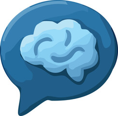 A blue chat bubble icon containing a stylized light-blue brain illustration, symbolizing smart communication and AI-powered thinking.