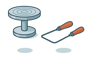 Isometric pottery wheel and wire cutting tool set for ceramics
