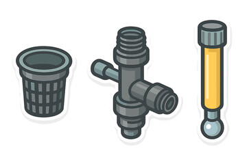 Hydroponic System Components Collection Featuring Net Pot and Test Tube