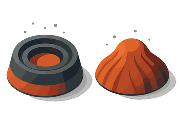 Isometric volcano eruption stages comparison showing crater and lava flow © Mark