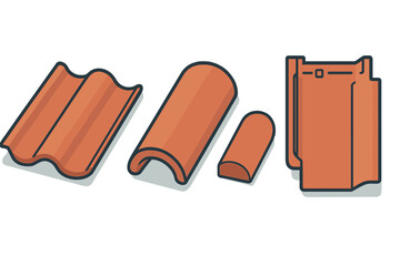 Assortment of terracotta roof tile shapes and construction components