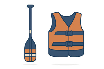 Canoe Paddle and Orange Life Vest Safety Gear