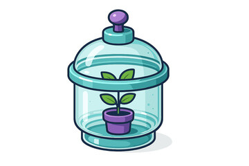 Small green sprout growing inside a glass cloche terrarium