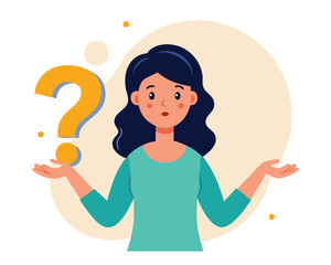 Vector Illustration of Young Woman in Doubt – Contemplative Character