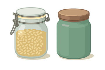 Two kitchen storage jars one with grains and one opaque container