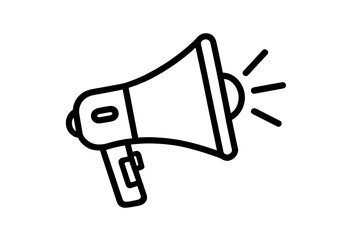 Simple outline icon of a megaphone broadcasting sound waves