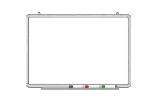 Blank rectangular whiteboard with silver frame and marker tray