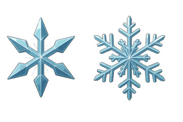 Two shiny blue crystal snowflakes isolated on a white background symbolizing winter and frost