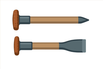 Heavy duty masonry tools including a pointed punch and a flat cold chisel