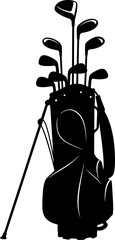 Golf bag silhouette with clubs minimalist vector illustration for sport and recreation concepts isolated on white background, Golf Bag Silhouette with Clubs