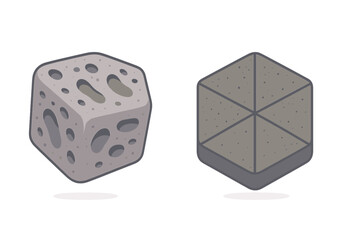 Isometric porous rock cube and hexagonal tile geometric shapes set
