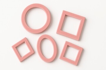 Mixed shape pink frames spiral top down on white background for gallery mockup wall art layout and graphic design themes