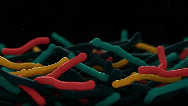 An Abstract Representation of Colorful, Twisted Shapes in Motion Against a Dark Background, Creating a Visual Symphony of Movement and Texture Captured in Two Sequential Frames.