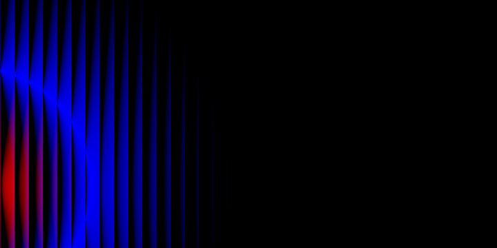 Abstract vertical lines of red and blue light on black background