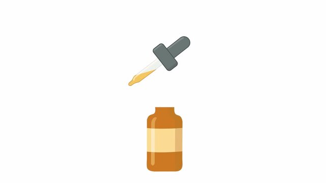 Skincare and beauty 2d motion icon. Flat animated serum bottle with dropper releasing liquid, isolated cosmetic element for skincare routine, beauty treatment, wellness content and product tutoria