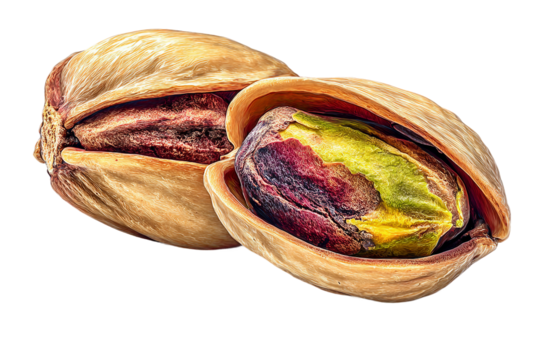 Digital painting of pistachio with natural textures isolated on transparent background