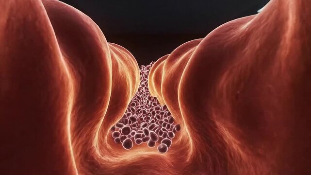 Detailed 3D Medical Animation Illustrating Immune System Disorder and Inflammation Cascade with Cytokine Diffusion and Cell Migration within Blood Vessels