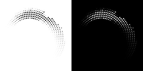 Halftone Circular Dot Pattern. Circle Frame using Halftone Dots Raster Texture. Polka Dots. Spiral logo Icon. Radial design element. Vector Illustration.