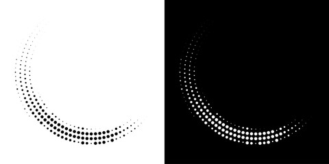 Halftone Circular Dot Pattern. Circle Frame using Halftone Dots Raster Texture. Polka Dots. Spiral logo Icon. Radial design element. Vector Illustration.