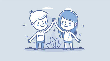 Outline illustration of two friends giving a high-five