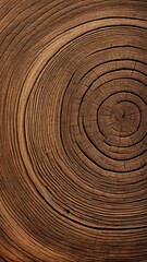 Close-up of tree trunk cross section with detailed annual rings and wood texture for natural background or eco design template.