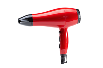 Close-up of hair being dried with hair dryer and hands nearby isolated on transparent background