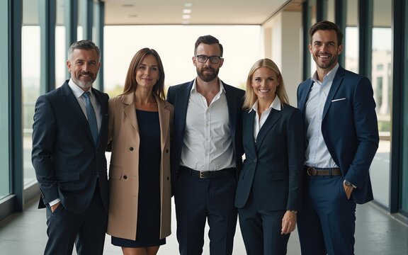 Corporate business people standing together. High quality