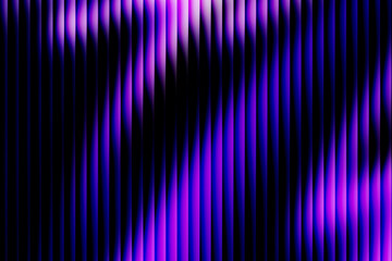 Abstract technology background with vertical 3D panels. Dynamic glowing wave of purple, violet, and pink neon light on a black striped texture.
