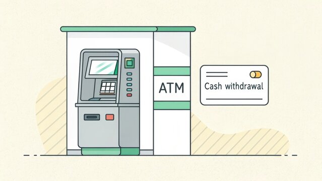 Minimalist ATM Machine Icon with Cash Withdrawal Label