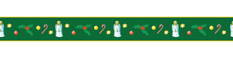 Edging, ribbon, border of color festive Christmas symbols in flat style. Vector seamless pattern, ornament, decorative element, decoration for New Year, xmas design