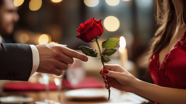 Romantic Rose Exchange at Dinner.