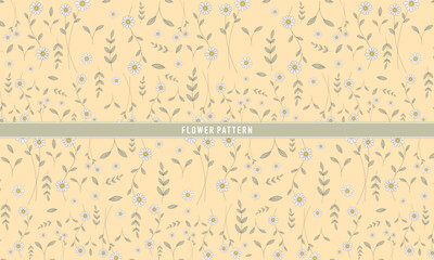 Vintage Chamomile Seamless Pattern on Warm Cream Background