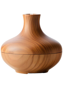 Wooden aromatherapy diffuser with steam isolated on transparent background. Ideal for spa and relaxation design.