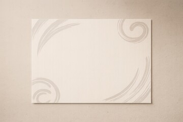Blank beige paper card with abstract swirl brush border on textured background for invitation, greeting card or branding mockup.