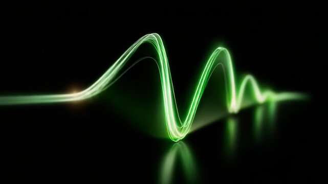 Dynamic Waves of Light: A Stunning Visual Representation of Energy Flow, Transforming Concepts of Motion and Rhythm in a Mesmerizing Display of Green Illumination Against a Dark Backdrop