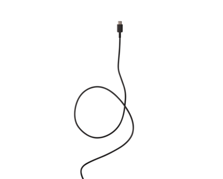 USB Type-C cable isolated on a transparent PNG. Ideal for concepts related to business technology, data transfer, connectivity and fast charging for modern devices.