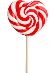 Heart-shaped red and white lollipop isolated on transparent background. Ideal for Valentine's Day design.