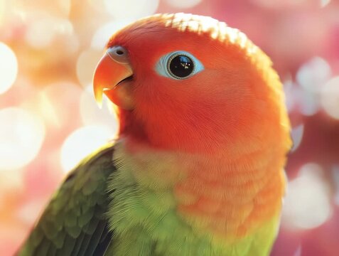 Beautiful close-up of a colorful parrot perched among blooming flowers in vibrant colors during daylight hours