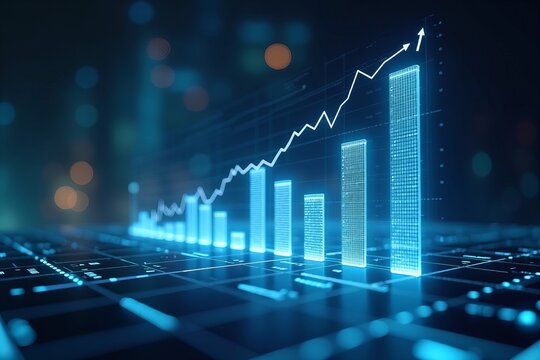 Futuristic Business Dashboard Technology Displaying Real-Time Analytics in a Visually Stunning Holographic Form