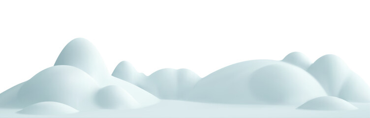 Winter snow podium. 3d snowy cartoon landscape. White hill, pile, snowdrift, mountain isolated. Vector winter border for New Year, Christmas scene, animation, product presentation