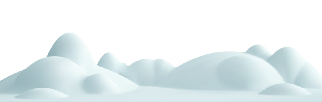 Winter snow podium. 3d snowy cartoon landscape. White hill, pile, snowdrift, mountain isolated. Vector winter border for New Year, Christmas scene, animation, product presentation