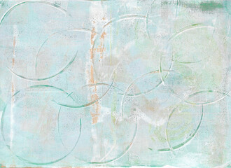 Gelli Print: Mint Texture with Overlapping Green Circles. Can be used for backgrounds, textiles, packaging, stationery, wall art.