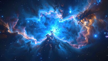 Obraz premium Cosmic Nebula: Stunning Deep Space Image with Vibrant Blues and Oranges - Perfect for Astronomy and Sci-Fi Backgrounds